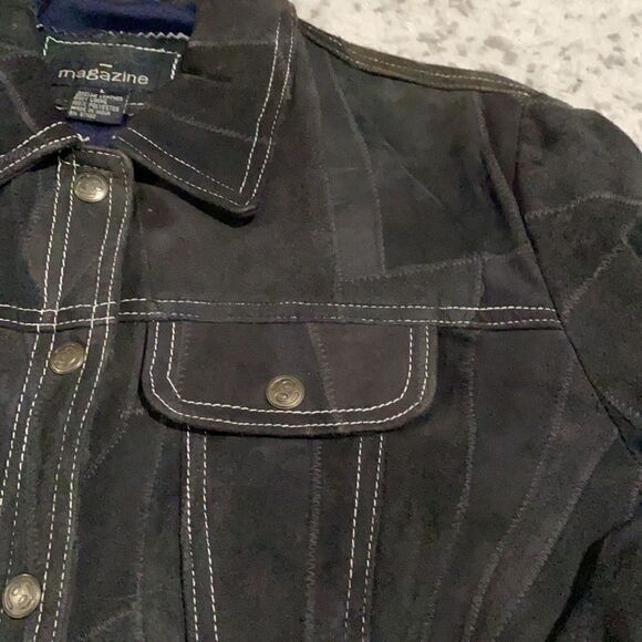 magazine genuine suede patch work croped size L black leather jacket - Picture 10 of 10